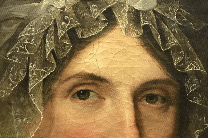 Close-up of portrait showing woman's eyes